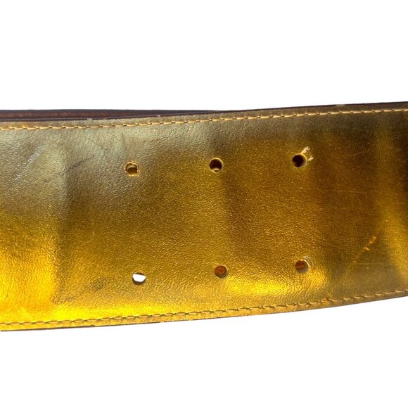 VINTAGE Y2K Studded Gold Heart Suede Hip Belt L Low Slung 90s Anne Klein Boho - Picture 10 of 11